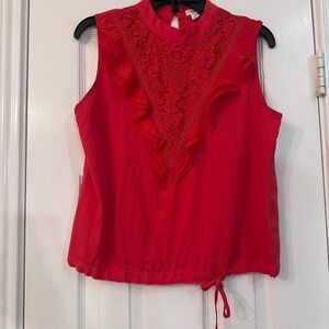 Chic Red Lace Sleeveless Blouse